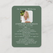 神の慈悲カトリック聖人の緑の祈りのカード 名刺 (正面)