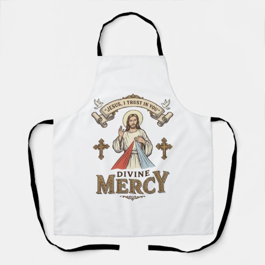 神の慈悲 イエス ビンテージ 彫刻 宗教Tシャツ エプロン (正面)