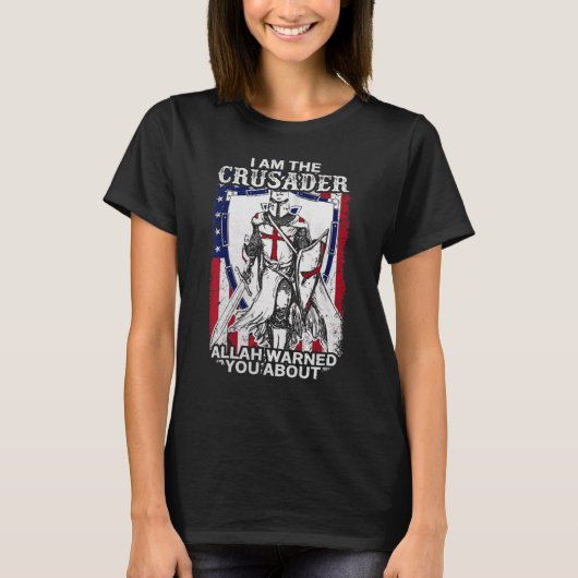 神の戦士よ警告りアメリカ国旗Crusa Tシャツ (正面)