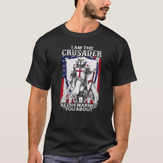 神の戦士よ警告りアメリカ国旗Crusa Tシャツ (正面)