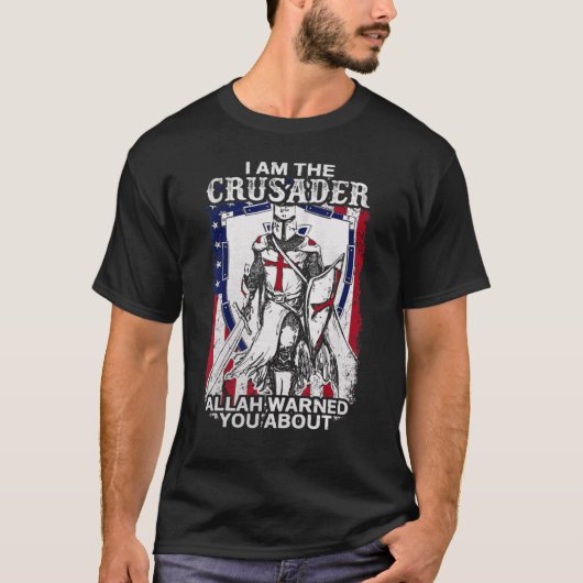 神の戦士よ警告りアメリカ国旗Crusa Tシャツ (正面)