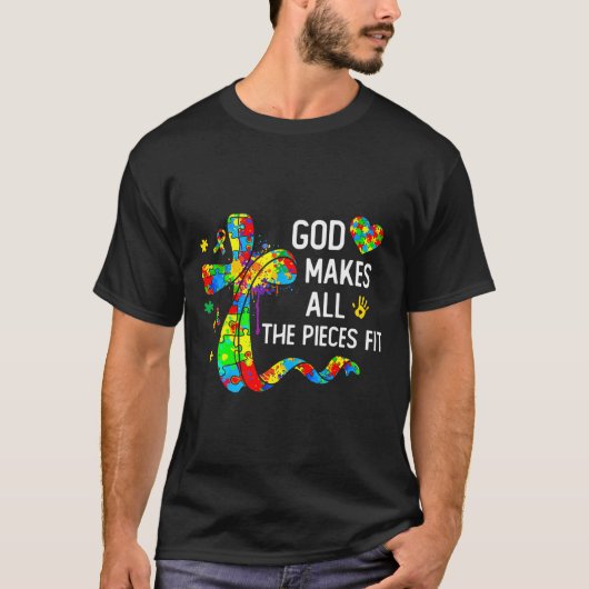 神の手でピースがはまる - キリスト教の自閉症啓発 Tシャツ (正面)
