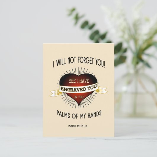 神の手のひらに刻まれた、聖書 ポストカード (スタンド正面)