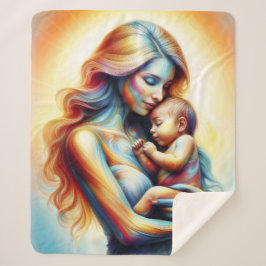 神の母と子供の輝くシ白熱［赤熱］光を放つーン シェルパブランケット