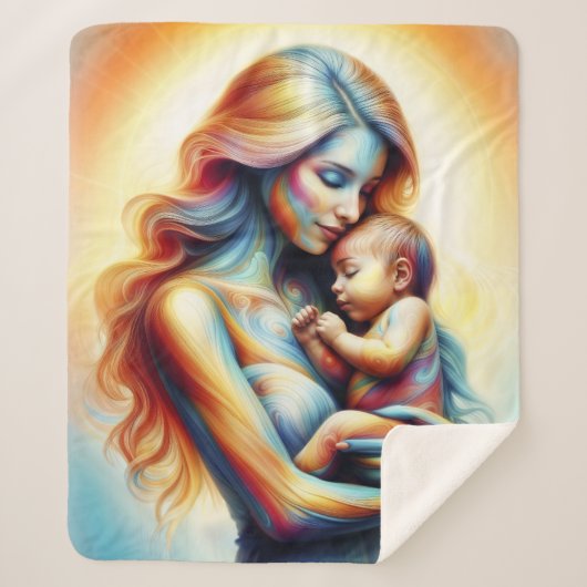 神の母と子供の輝くシ白熱［赤熱］光を放つーン シェルパブランケット (正面)