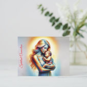 神の母と子供の輝くシ白熱［赤熱］光を放つーン ポストカード (スタンド正面)