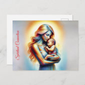 神の母と子供の輝くシ白熱［赤熱］光を放つーン ポストカード (正面/裏面)