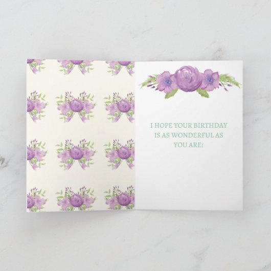神の母の誕生日カード – 紫色の花 カード (内部)