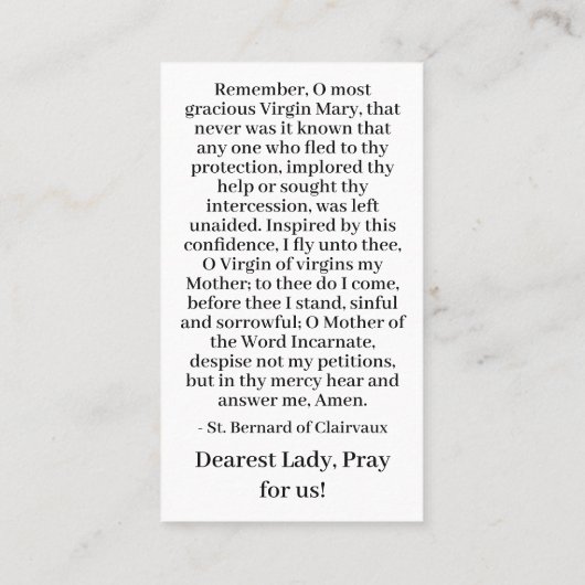 神の母マリア祈りの言葉カード コーリングカード (裏面)