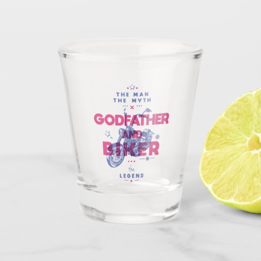 神の父とバイクもしくは自転車に乗る人の男の神話は伝説 ショットグラス (正面)