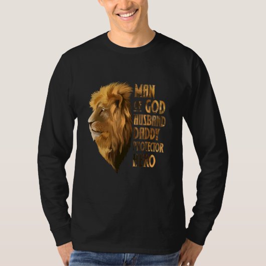 神の男の夫のパパプロテクターヒーローライオン Tシャツ (正面)