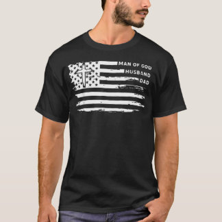 神の男 主人 父親 キリスト教 アメリカ国旗 Tシャツ