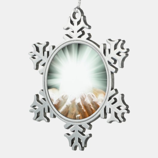 神の癒しの神、平和、愛、霊気、エネルギーのオーラ スノーフレークピューターオーナメント (右)