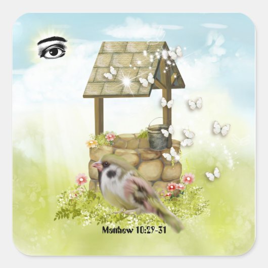 神の目はスズメのステッカーに映っている スクエアシール (正面)