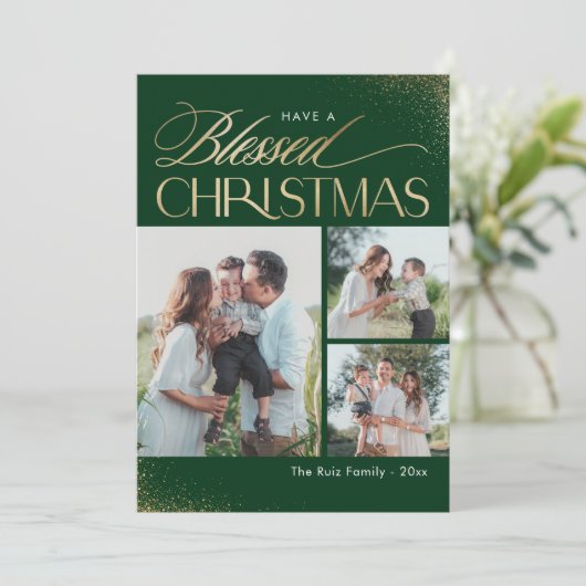 神の祝福あれクリスマス宗教的祝日写真カード シーズンカード (スタンド正面)