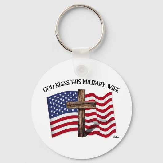 神の祝福この軍隊妻 – 頑丈な十字架、旗 キーホルダー (正面)