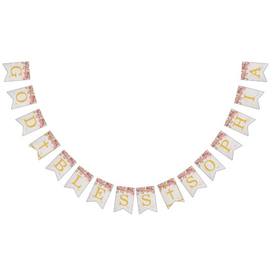 神の祝福の名前ピンクの蘭の女の子バプテスムコミュニオン バンティングフラッグ (全)