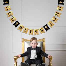 神の祝福の名前ブラック金ゴールド宗教確認 バンティングフラッグ