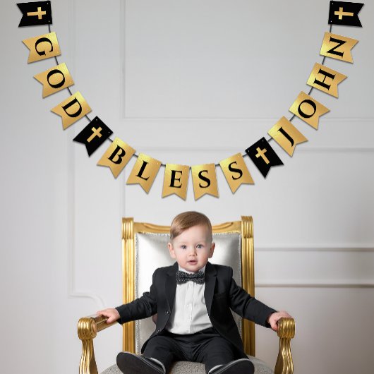 神の祝福の名前ブラック金ゴールド宗教確認 バンティングフラッグ