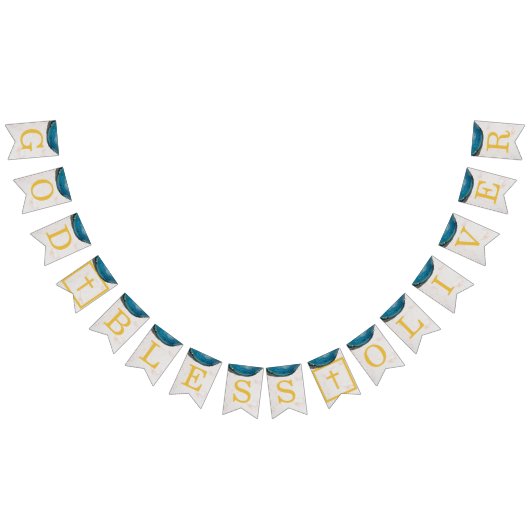 神の祝福の名前ブルーGeode男の子バプティスコミューニオン バンティングフラッグ (全)