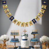 神の祝福の名前金ゴールドネイビーブルーバプティスコミューニオン バンティングフラッグ