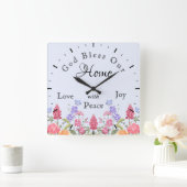 神の祝福わが家のフローラワイルドフラワーブルー スクエア壁時計 (ホーム)