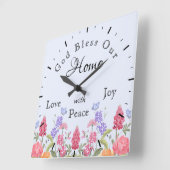神の祝福わが家のフローラワイルドフラワーブルー スクエア壁時計 (傾斜)