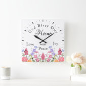 神の祝福わが家のフローラワイルドフラワーホワイト スクエア壁時計 (ホーム)