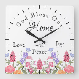 神の祝福わが家のフローラワイルドフラワーホワイト スクエア壁時計