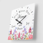 神の祝福わが家のフローラワイルドフラワーホワイト スクエア壁時計 (傾斜)