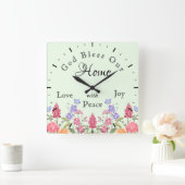 神の祝福わが家のフローラ野草緑 スクエア壁時計 (ホーム)