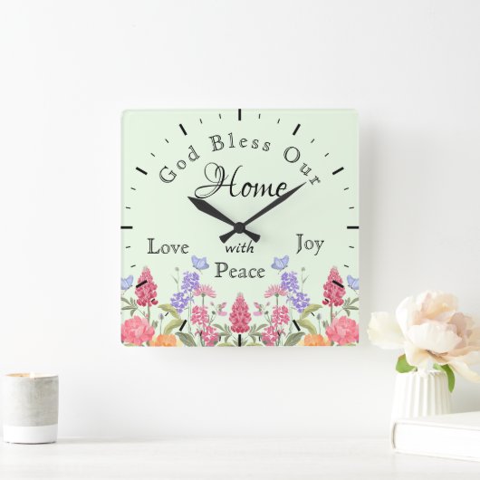 神の祝福わが家のフローラ野草緑 スクエア壁時計 (ホーム)