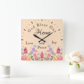 神の祝福わが家フローラワイルドフラワーベージュ スクエア壁時計 (ホーム)