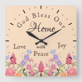 神の祝福わが家フローラワイルドフラワーベージュ スクエア壁時計
