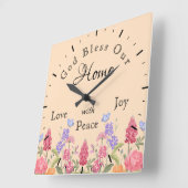 神の祝福わが家フローラワイルドフラワーベージュ スクエア壁時計 (傾斜)