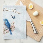 神の祝福わが家ブルーバードダマスクフローラ キッチンタオル (四つ折り)