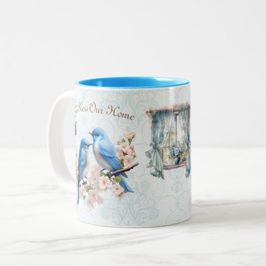 神の祝福わが家ブルーバードダマスクフローラ ツートーンマグカップ (正面左)
