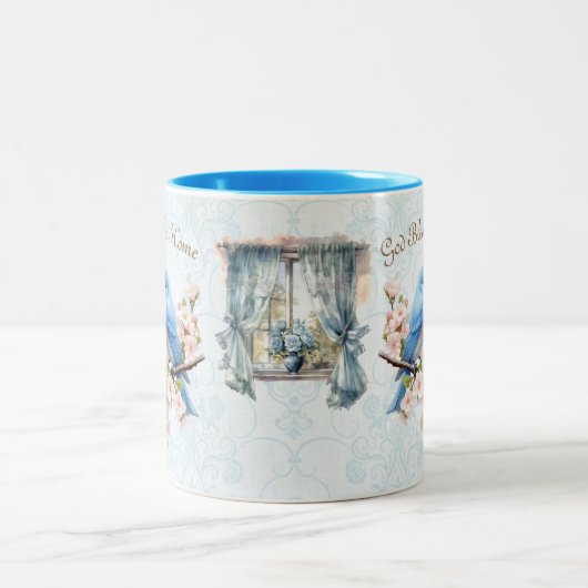 神の祝福わが家ブルーバードダマスクフローラ ツートーンマグカップ (中央)