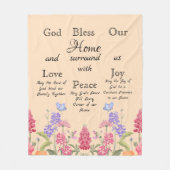 神の祝福わが家ベージュフローラ野花 フリースブランケット (正面)