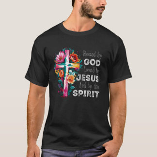 神の祝福を受けたカトリック聖書 花十字架 メンズ レディース Tシャツ