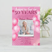 神の祝福を受けたピンクの写真のクリスチャン50歳の誕生日 招待状 (スタンド正面)