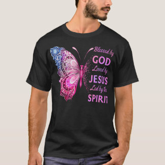 神の祝福を受けイエスの愛を受け取るピンクの蝶のクリス Tシャツ