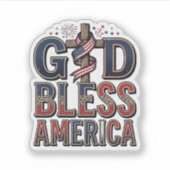 神の祝福アメリカ愛国十字架ヴィンテージTシャツ_1 シール (正面)