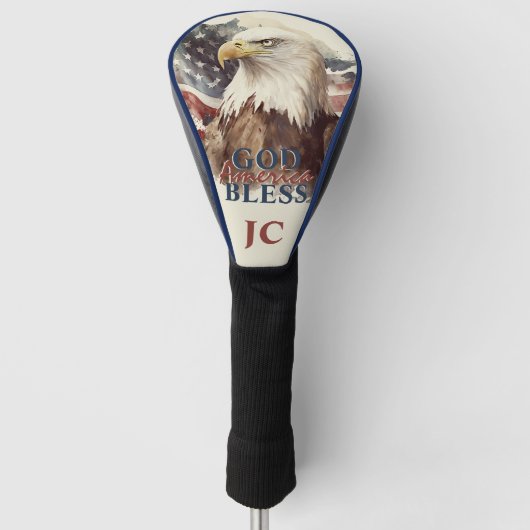 神の祝福アメリカ愛国的なイーグルカスタムイニシャル ゴルフヘッドカバー (正面)