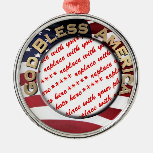 神の祝福アメリカ愛国的な写真フレーム メタルオーナメント (正面)