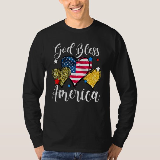 神の祝福アメリカ愛国的アメリカ国旗ハート Tシャツ (正面)