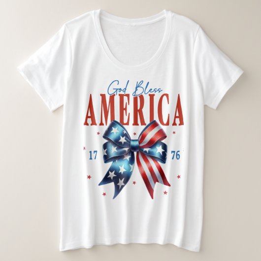 神の祝福アメリカ1776 プラスサイズTシャツ (デザイン正面)