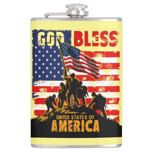 神の祝福アメリカ：アメリカ国旗、愛国主義デザイン フラスク (正面)