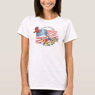 神の祝福アメリカ 水彩 アメリカ国旗/花/鳥 3 Tシャツ