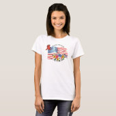 神の祝福アメリカ 水彩 アメリカ国旗/花/鳥 3 Tシャツ (正面フル)